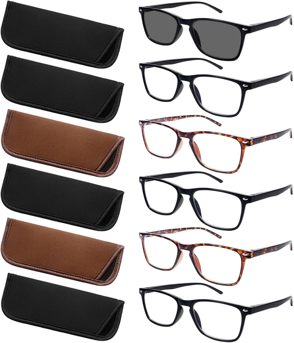 6 Pack Reading Glasses for Women Men, Spring Hinge Eyeglasses Blue Light Blocking Anti Eyestrain Computer Readers
