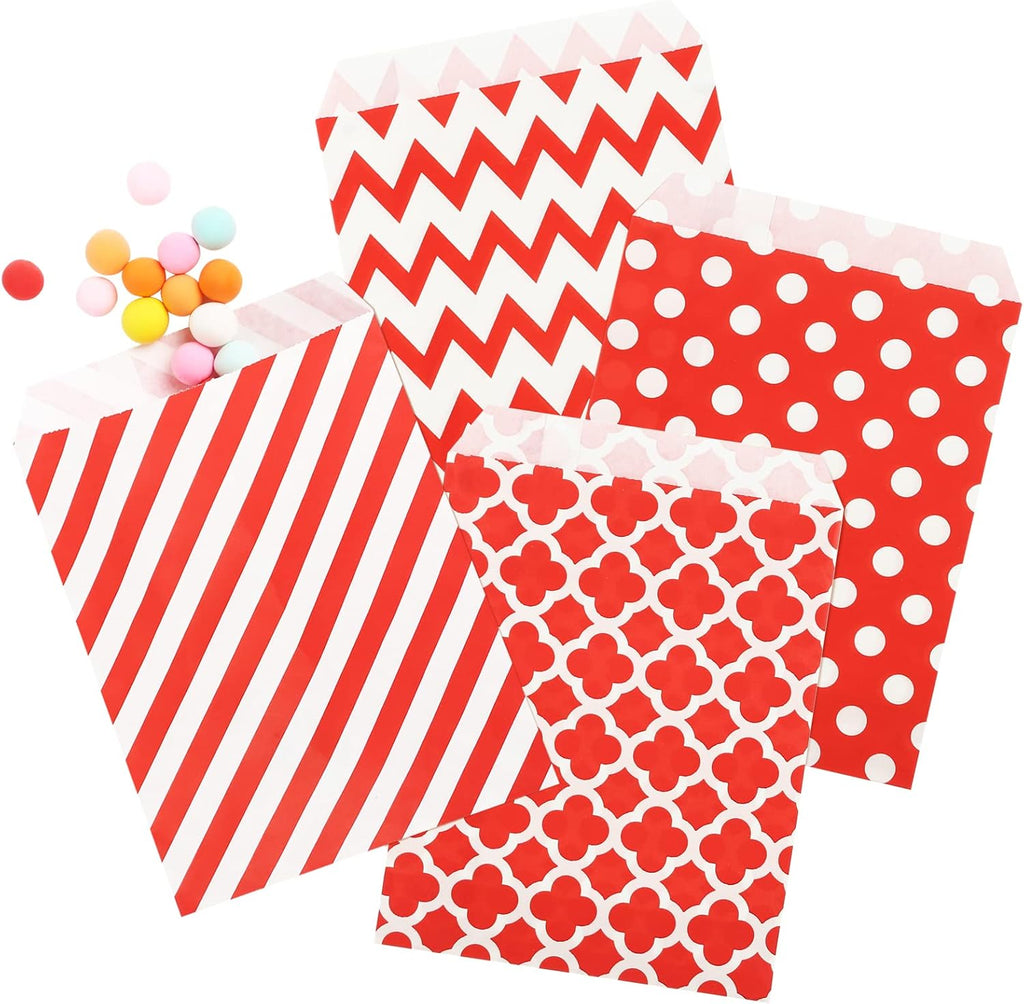 KESOTO 100 Pack Christmas Valentine Red Cookie Candy Buffet Bags, 5x7 Small Paper Bags for Valentines Day Birthday Holiday Party Favor Supplies
