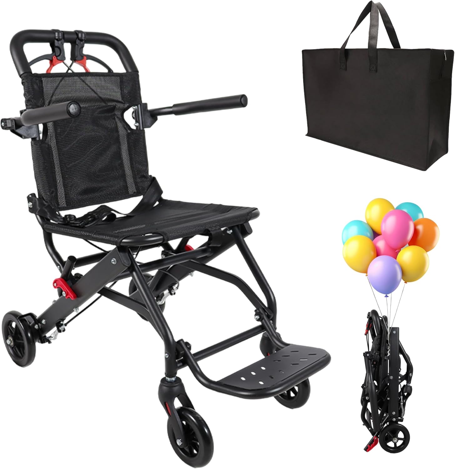 Ultra Light Wheelchairs (6.3kg), Lightweight Foldable Wheelchair for Adults - Portable Transport Chair, Compact Travel Mobility Aid, Ultra Light Weight Folding Design, 220lbs Capacity (black2)
