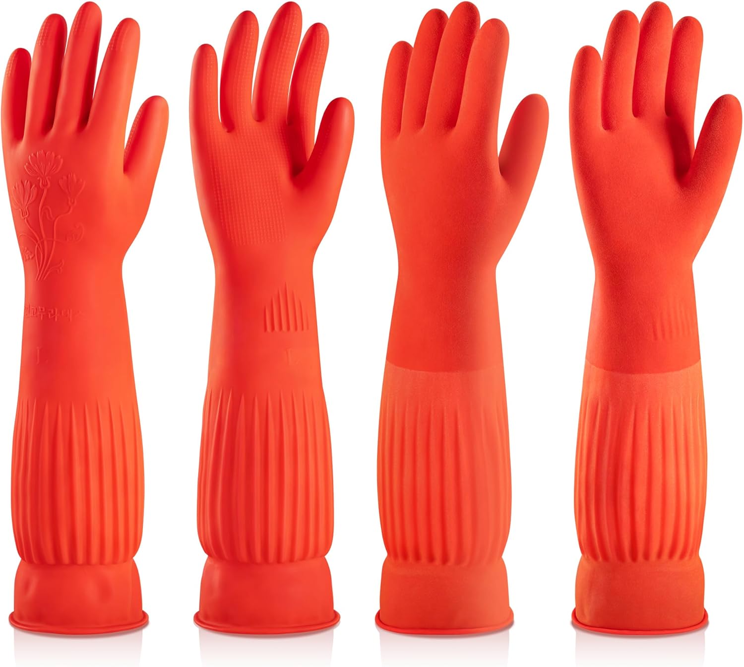 ThxToms Rubber Dishwashing Cleaning Gloves (2-Pair) - Fleece Lined, Reusable, Waterproof with Extra-Long Cuff & Anti-Slip Design for Household & Kitchen Use - Large