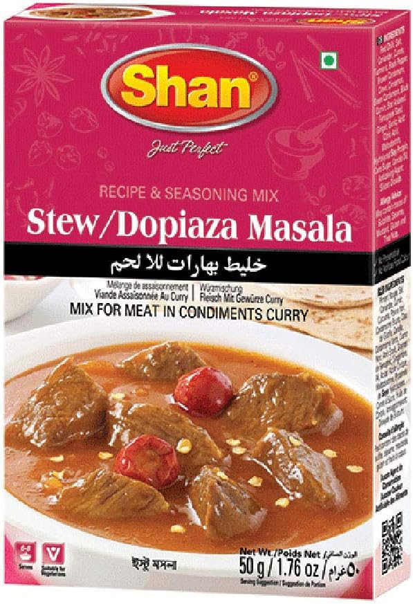 Shan Stew/Dopiaza Recipe and Seasoning Mix 1.76 oz (50g) - Spice Powder for Meat in Condiments Curry - Suitable for Vegetarians - Airtight Bag in a Box