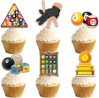 Glitter Dessert Cupcake Cheer to Sport Billiards Theme Decor Supplies Men Women Boys Girls Happy Birthday Decorations set 18pcs
