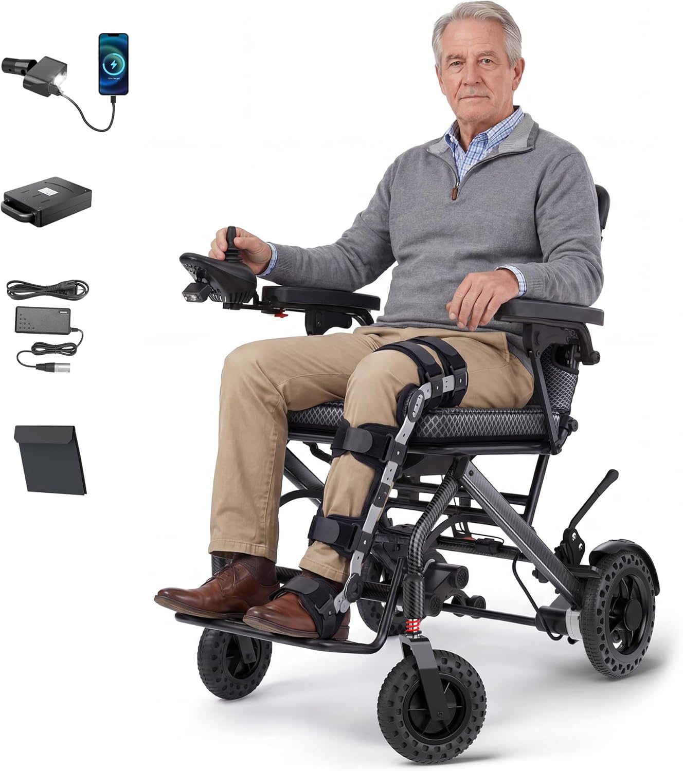 35lbs Lightweight Electric Wheelchair, Foldable Electric Wheelchair for Adults, Seniors, 360W Dual Motor Power Wheelchair 12.5 Miles for Travel, Park Hospital, 330 lbs Capacity-6Ah 16.5" Seat
