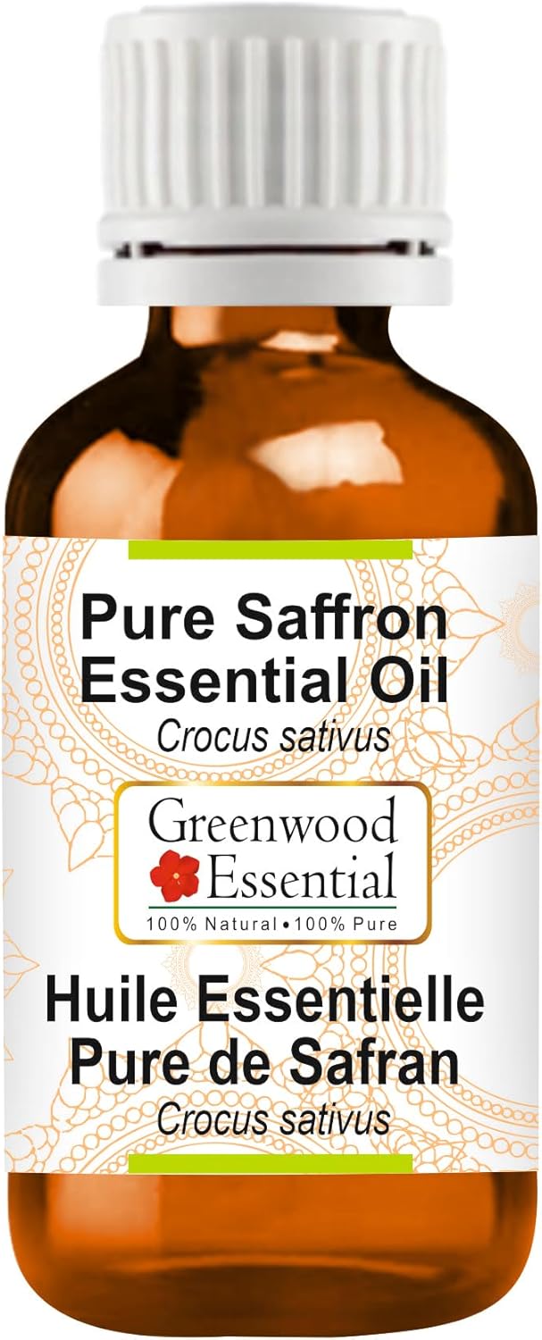 Greenwood Essential Saffron Essential Oil (Crocus sativus) Pure | Non-Sticky | Non-Greasy | Lightweight | Men & Women | All Skin Types | Steam Distilled 5ml (0.16 oz)
