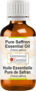 Greenwood Essential Saffron Essential Oil (Crocus sativus) Pure | Non-Sticky | Non-Greasy | Lightweight | Men & Women | All Skin Types | Steam Distilled 5ml (0.16 oz)