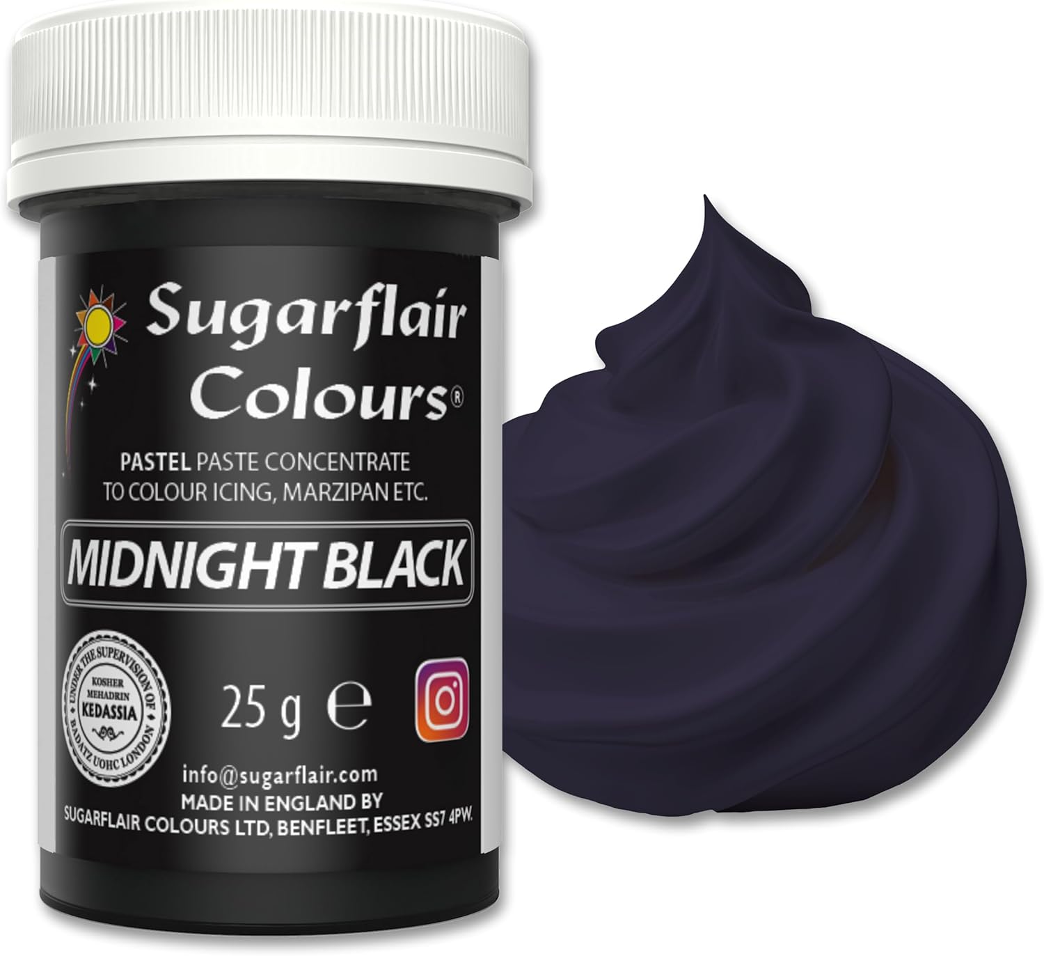 MIDNIGHT BLACK Sugarflair Pastel Paste Edible Concentrated Food Icing Colouring