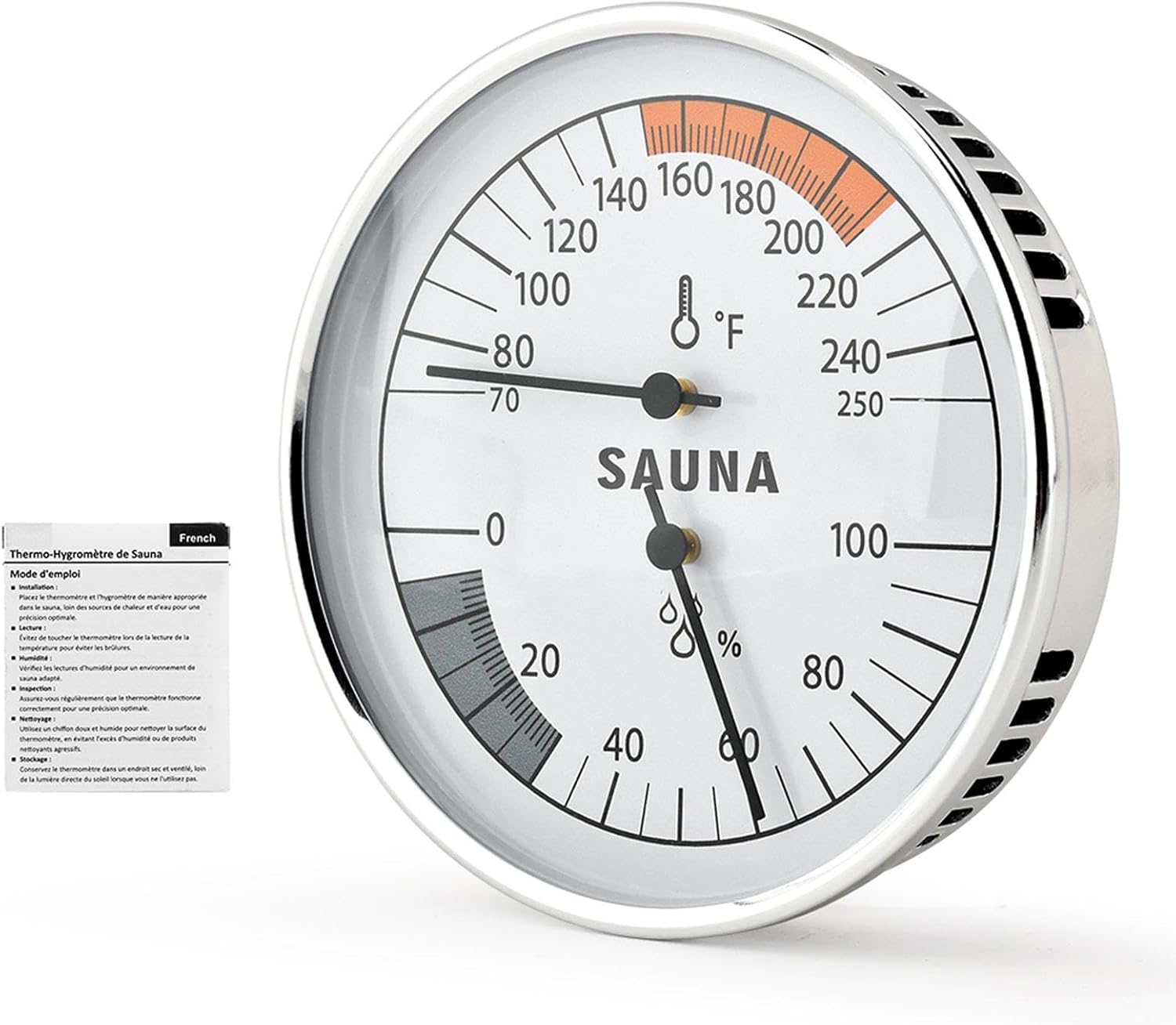 2 in 1 Sauna Thermometer Hygrometer, 70-250°F Heat-Resistant Easy to Read Gauge, 0-100% Humidity Monitor for Infrared Steam Sauna Room, Home Spa(White,Size:/)