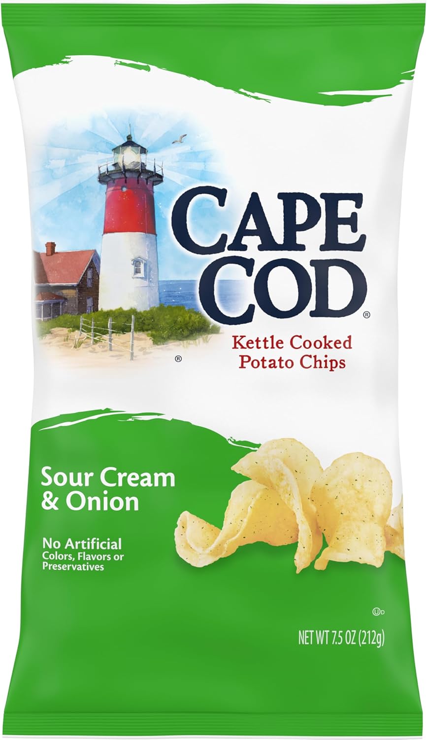 Cape Cod Potato Chips, Sour Cream and Onion Kettle Cooked Chips, 7.5 Oz