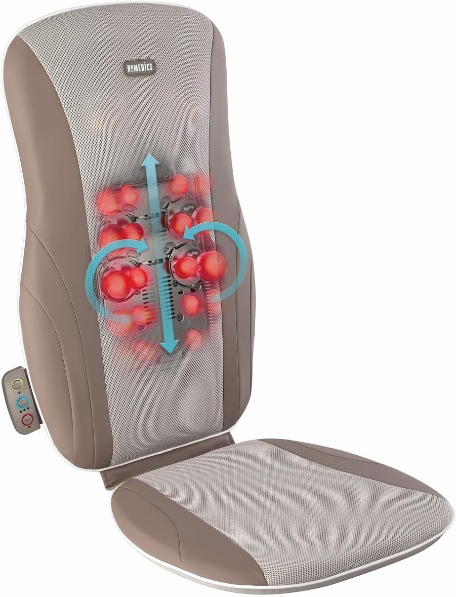 Homedics Shiatsu Back Massage Cushion with Adjustable Speeds and Comforting Heat Fits Most Chairs, Brown, 1 Count