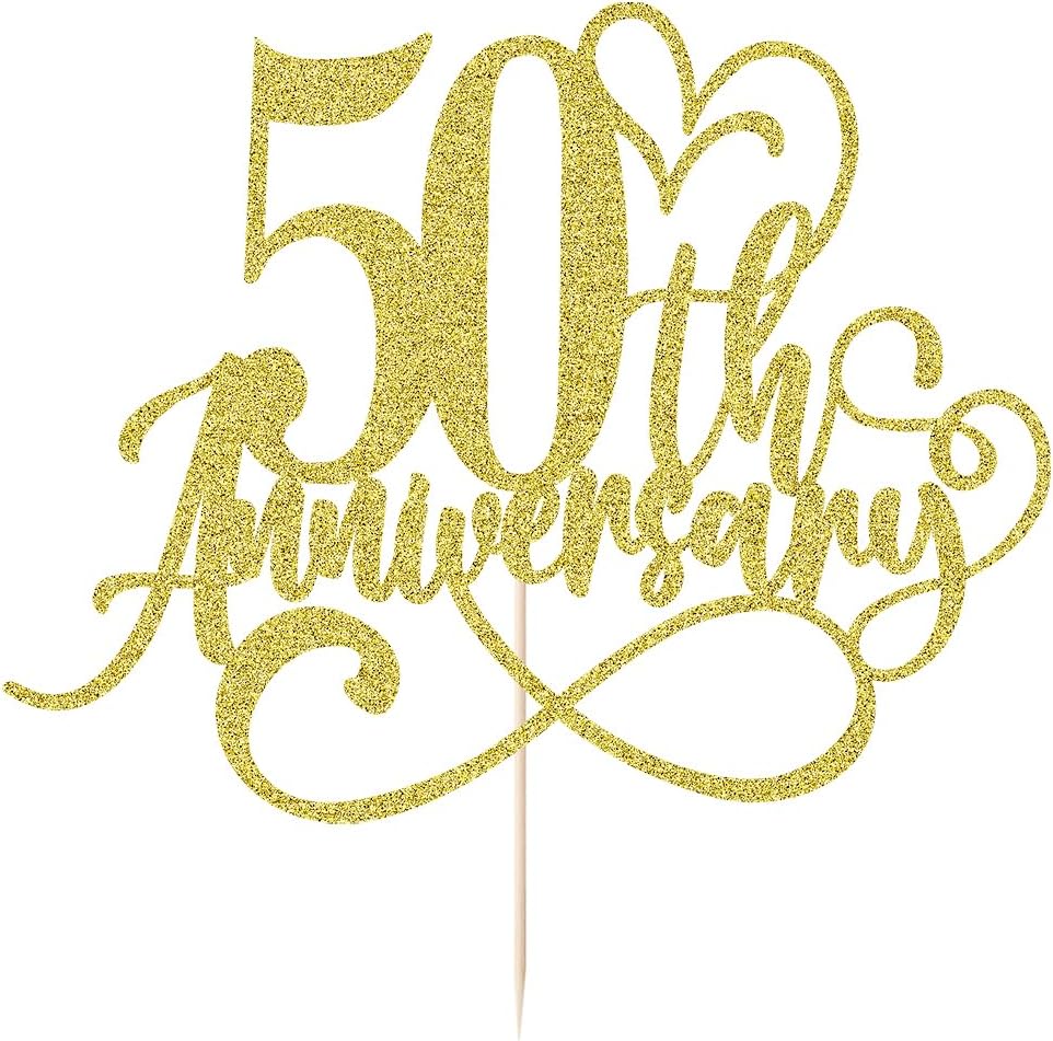 50 Wedding Anniversary Cake Topper - 50th Anniversary Party / 50th Birthday Party Happy Gold Glitter Party Decoration Ideas (50)