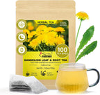 FullChea - Dandelion Leaf & Root Tea Bags, 100 Teabags, 1.5g/bag - Natural Dandelion Herbal Tea for Liver & Kidney Health - Non-GMO - Caffeine-free - Support Digestion & Boost Immune System
