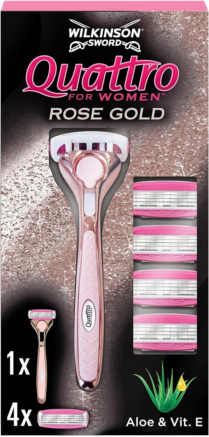 Wilkinson Sword - Quattro for Women | Premium Metal Rose Gold | Razor Handle + 5 Blade Refills