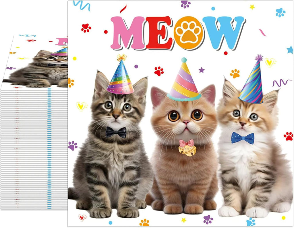 Cat Birthday Decorations, 40Pcs Cat Napkins 2-lay Disposable Paper Party Napkins for Baby Show Kids Birthday Pet Kitten Theme Birthday Party Supplies 6.5x6.5 inches