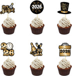 36Pcs Happy New Year Cupcake Toppers 2026 New Years Eve Party Decorations Picks Black Gold 2026 New Years Eve Party Supplies