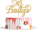 YotaWish Gold Glitter Mi Bautizo Cake Topper - Holy First Communion Cake Toppers - Baby Shower, Baby's 1st Birthday, Gender Reveal Party Decorations