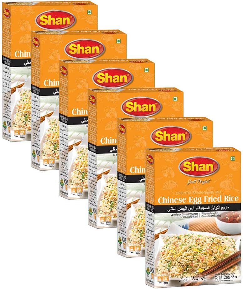 Shan Chinese Egg Fried Rice Oriental Seasoning Mix 1.23 oz (35g) - Spice Powder for Stir-Fried Eggs with Vegetables & Rice - Suitable for Vegetarians - Airtight Bag in a Box (Pack of 6)