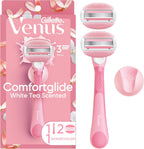 Gillette Venus ComfortGlide Razor for Women, White Tea Scented Gel Bars, Includes 1 Reusable Razor Handle + 2 Refills, Built-in Shave Gel Bars, Holiday Gifts for Women