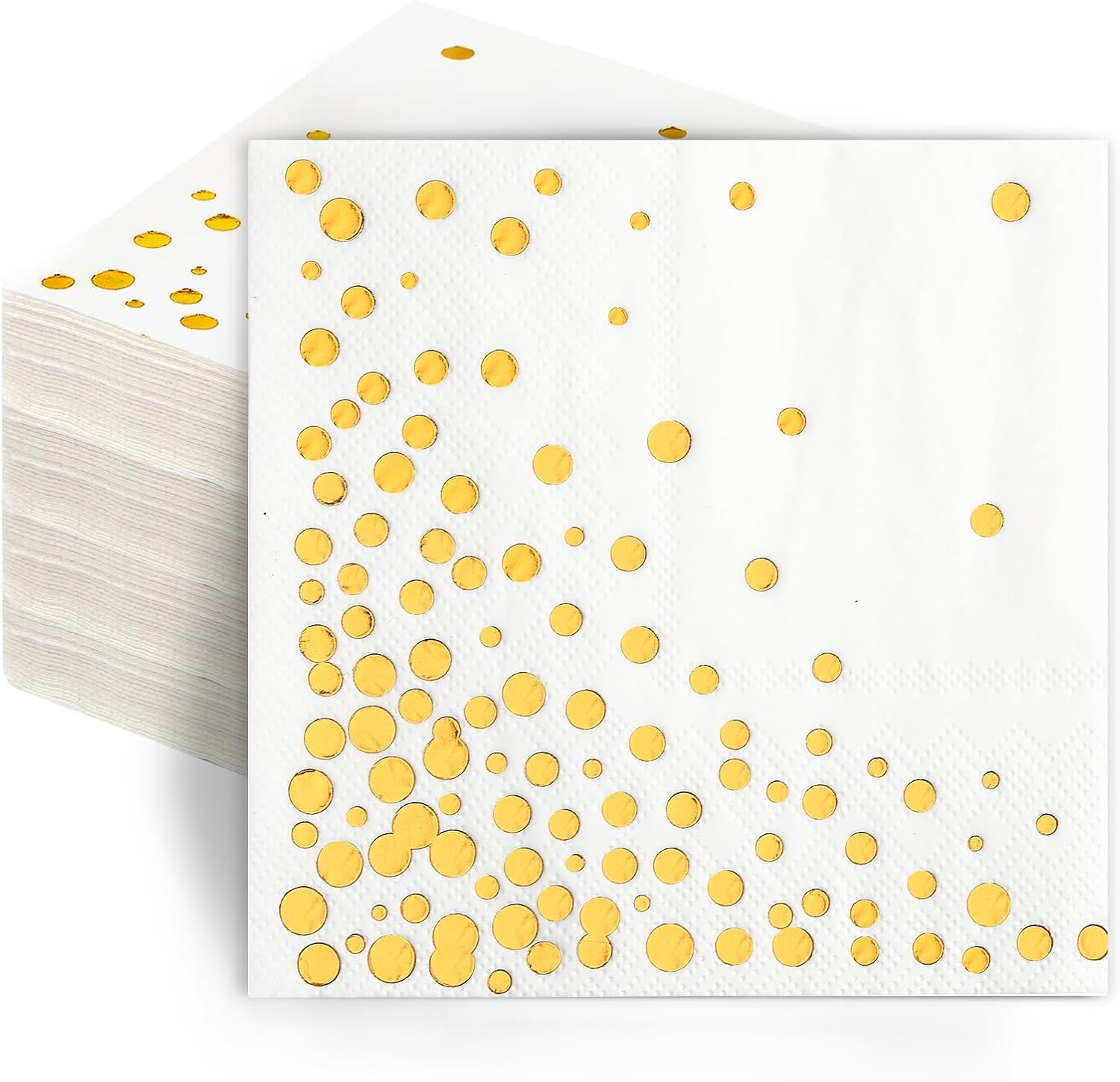 100 Pcs Gold Cocktail Napkins, 3-Ply Party Paper Napkins, 5 x 5 Inches Bar Napkin Disaposable for Weddings, Birthdays, Baby Showers, Anniversaries, and Cocktail Parties (White)