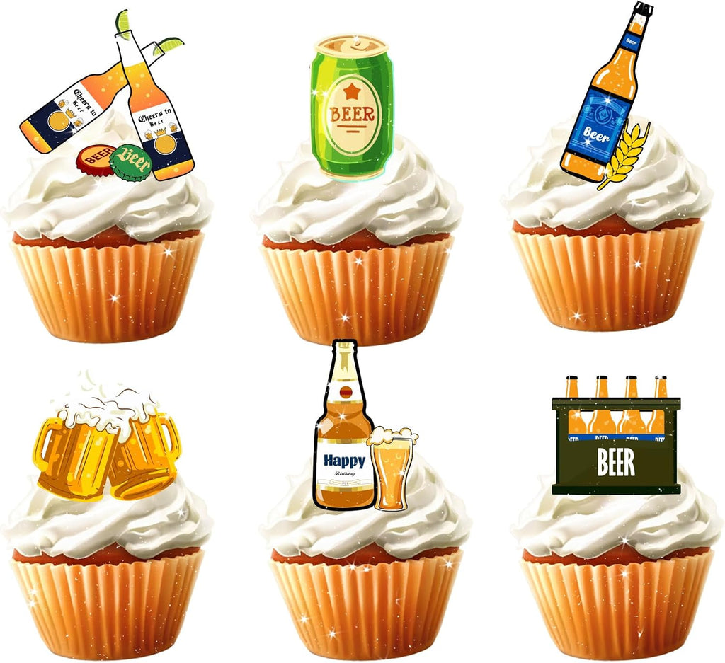 18pcs Beer Cupake Toppers for Men Women Birthday Oktoberfest Cheers and Beers Theme Party Supplies Wine Happy 20th 30th 40th 60th 70th Golden Birthday Cake Decorations
