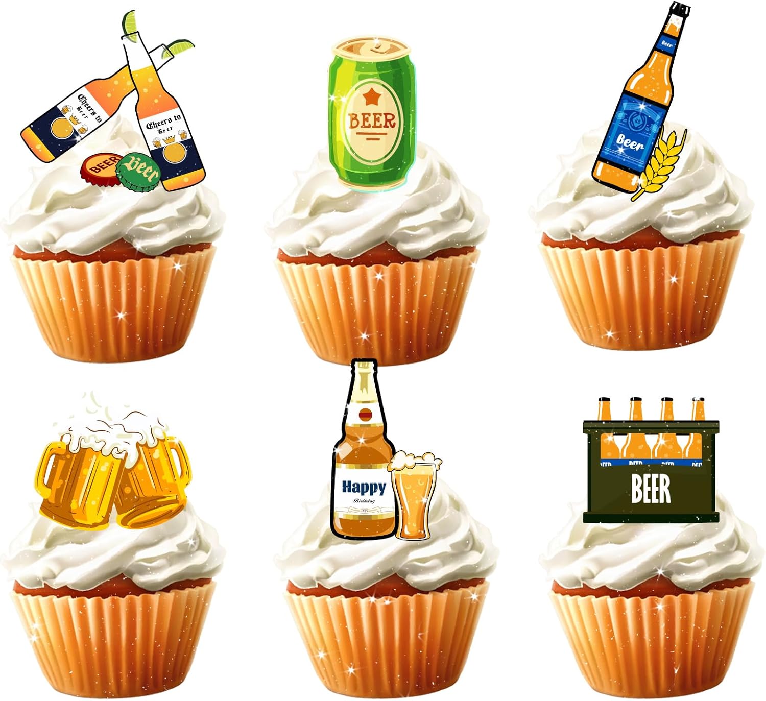 18pcs Beer Cupake Toppers for Men Women Birthday Oktoberfest Cheers and Beers Theme Party Supplies Wine Happy 20th 30th 40th 60th 70th Golden Birthday Cake Decorations