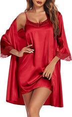 Ekouaer Sleepwear Women's Satin Nightgown with Robes Set 2 Piece Sexy Lace Cami Nightwear