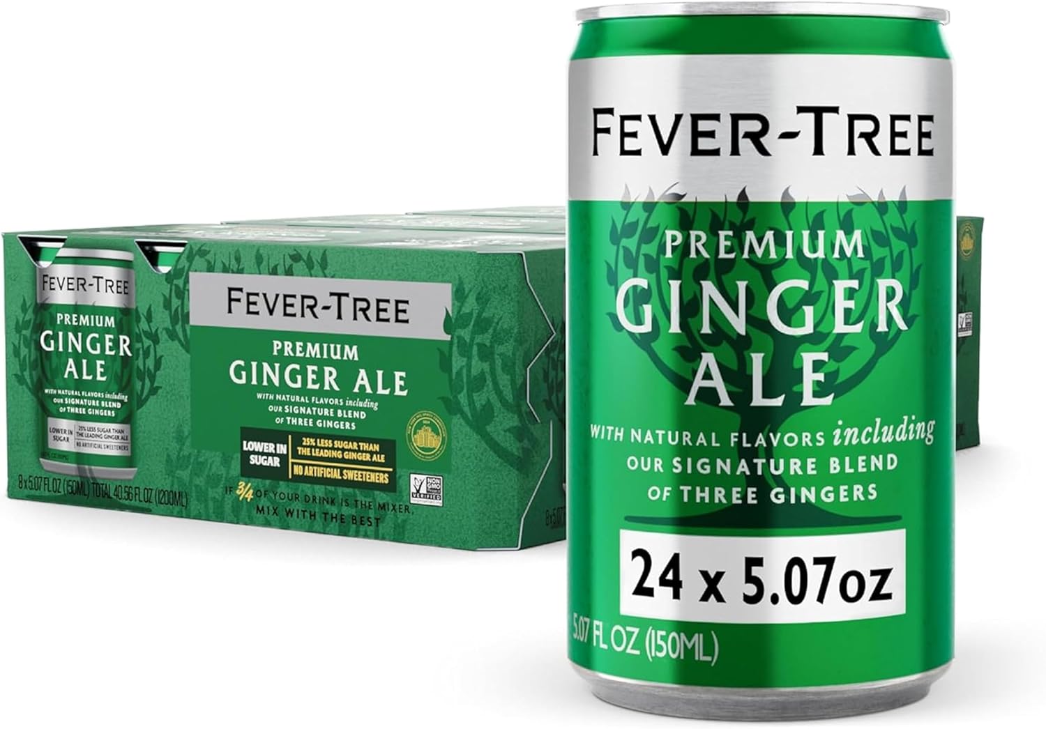 Fever Tree Ginger Ale - Premium Quality Mixer - Refreshing Beverage for Cocktails & Mocktails. Naturally Sourced Ingredients, No Artificial Sweeteners or Colors - 150 ML Cans - Pack of 24