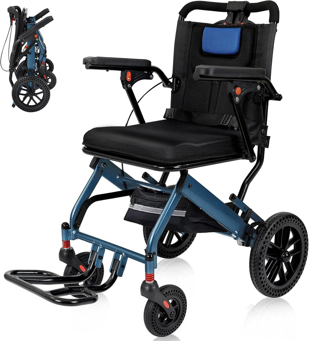 20LBS Wheelchairs for Adults, Lightweight Foldable Transport Wheelchair with 10” Honeycomb Tires & Thickened Comfort Seat Cushion, Aviation Aluminum Frame Holds 220LBS for Seniors Travel & Daily Use