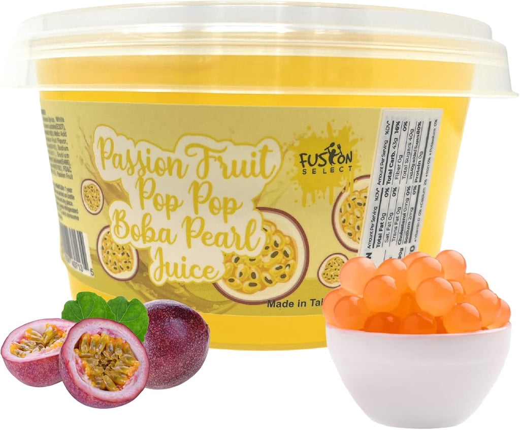 Fusion Select Boba Bursting Bobaz Popping Bobaz Pearls Fruit Tea Snack Toppings (490 Grams, PassionFruit)