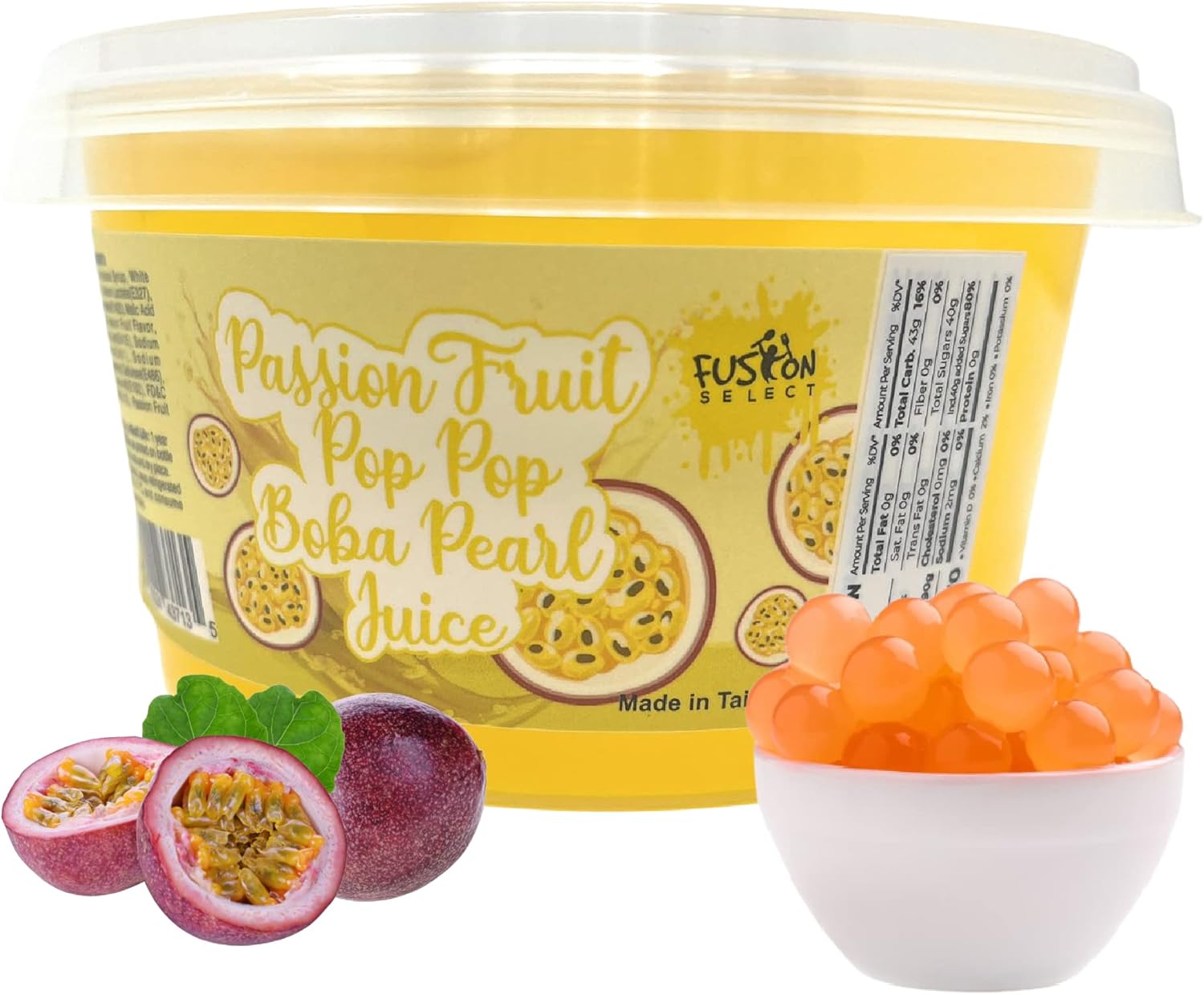 Fusion Select Boba Bursting Bobaz Popping Bobaz Pearls Fruit Tea Snack Toppings (490 Grams, PassionFruit)