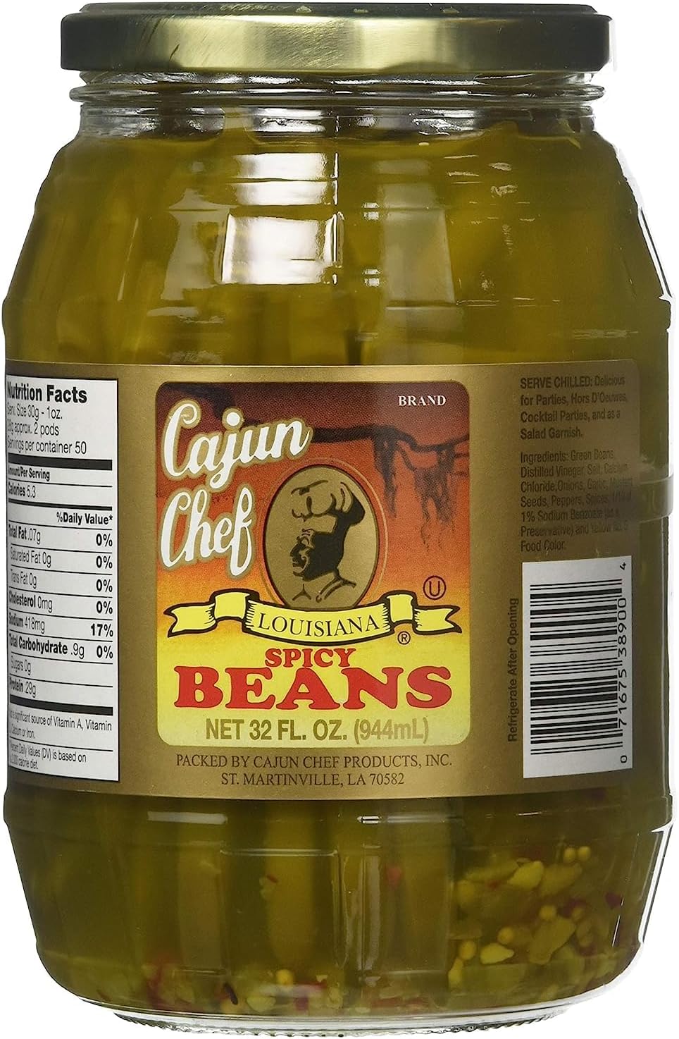 Cajun Chef Louisiana Spicy Green Beans - 32 oz (Pack of 1) - Bold Cajun Flavor - Perfect for Hors d'Ouevres, Cocktail Parties, as a Salad Garnish, Bloody Marys and More - Versatile and Delicious