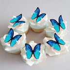 Edible Wafer Paper Butterflies Set of 48 Purple Pink Green Cake Decorations, Cupcake Topper (blue)