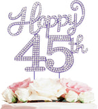Happy 45th Birthday Decorations,45th Birthday Purple Rhinestone Cake Topper - Cheers to 45 Years Old Bday Party Metal Sparkly Cake Centerpieces Sign.