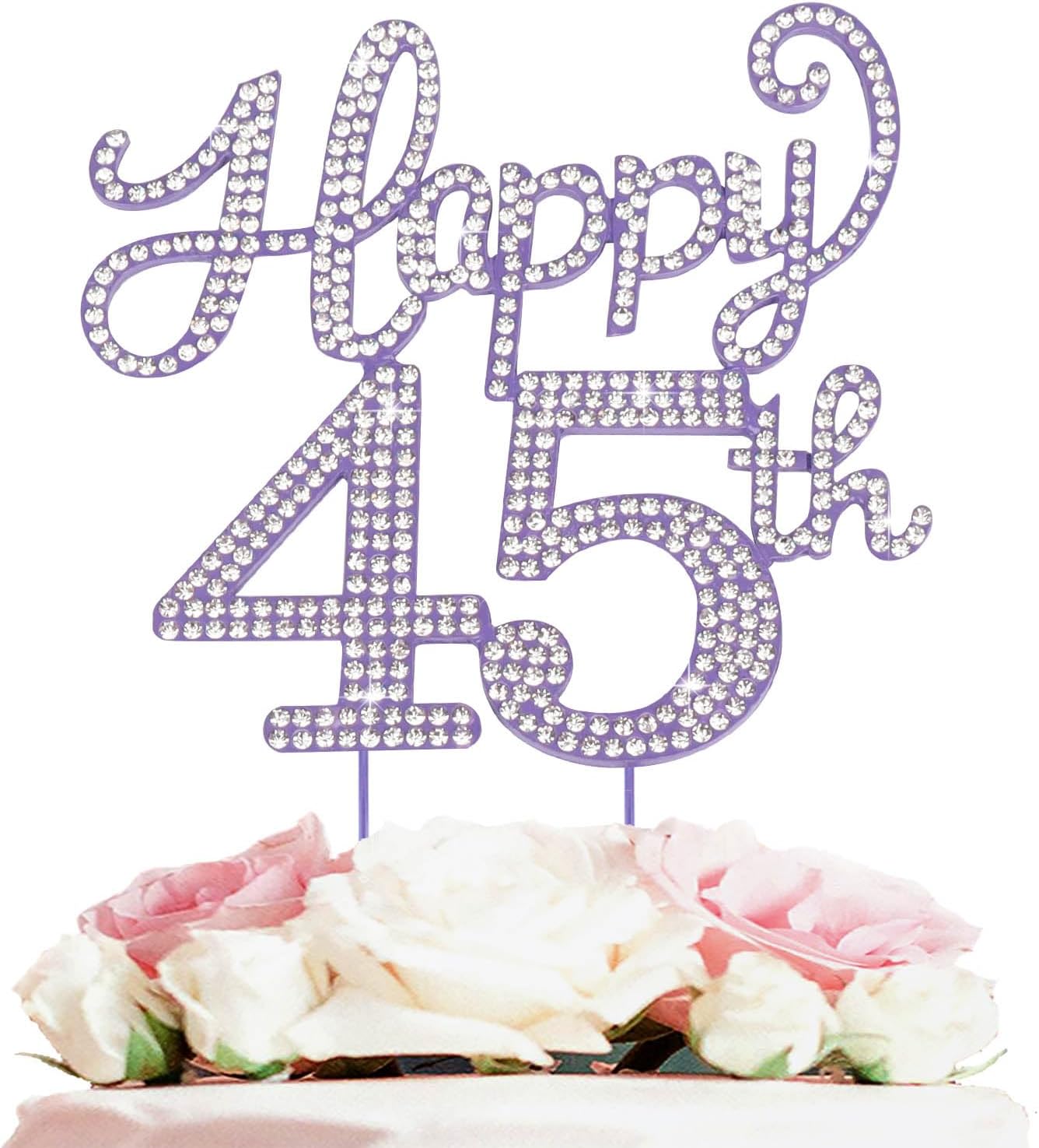 Happy 45th Birthday Decorations,45th Birthday Purple Rhinestone Cake Topper - Cheers to 45 Years Old Bday Party Metal Sparkly Cake Centerpieces Sign.