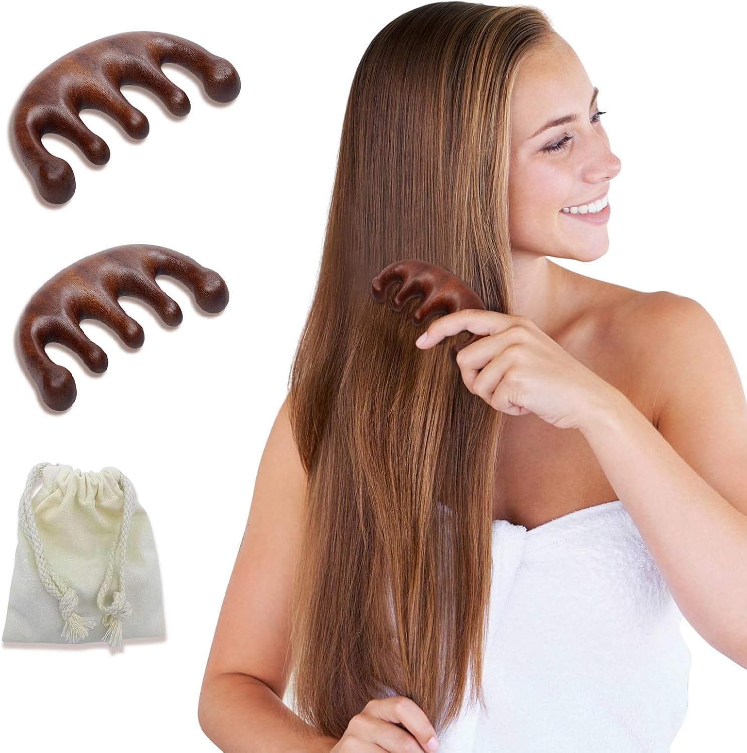 2 Pack Wooden Scalp Massage Comb, Sandalwood Scalp Massager Comb Wood, Massage Wooden Gua Sha Comb for Women Men Hair Growth