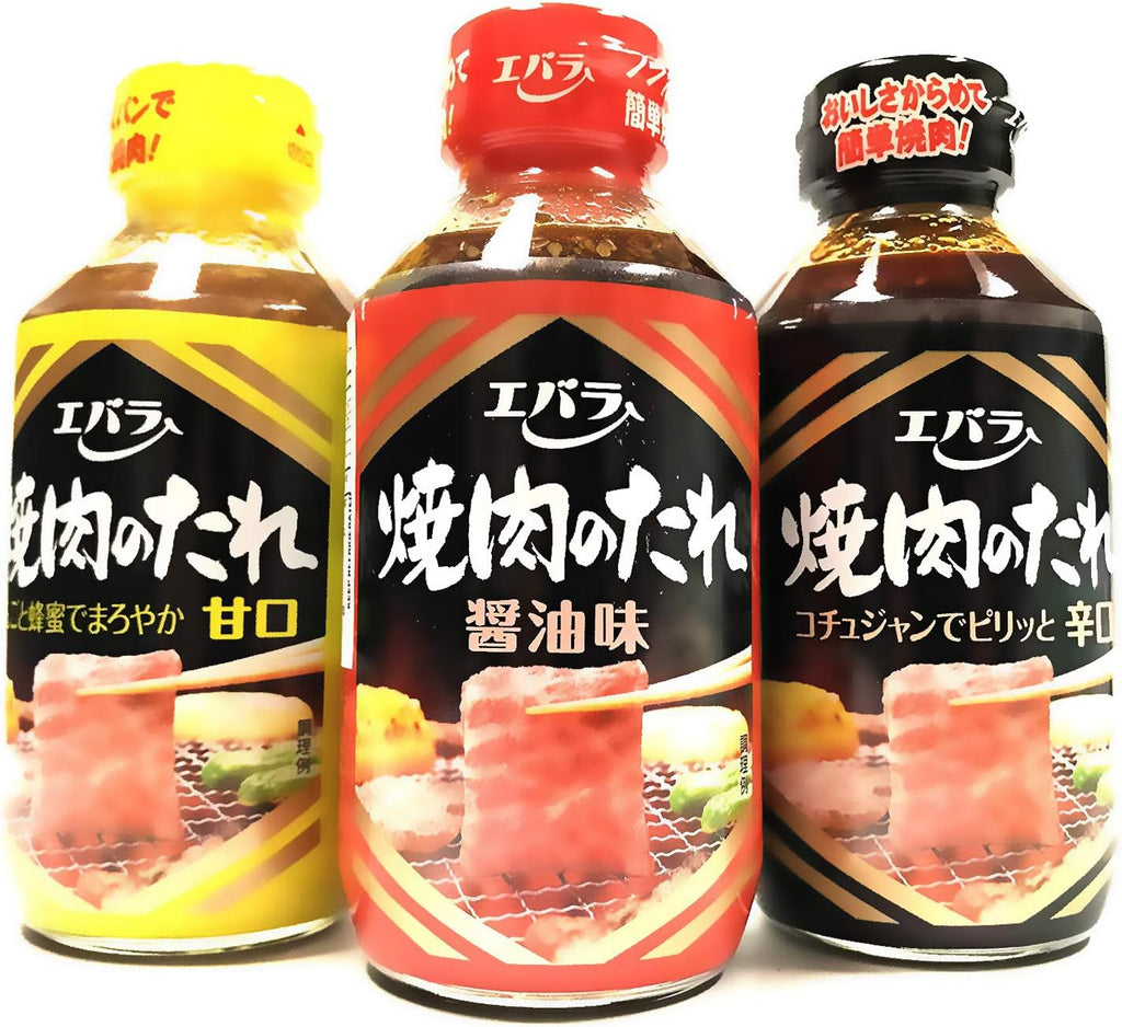 Ebara Japanese Yakiniku BBQ Sauce, (Variety Pack - Soy Sauce Taste, Sweet Honey, Spicy) | Pack of 3