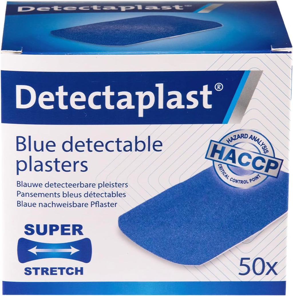 Detectaplast bandaids Waterproof Elastic, Blue Wound bandaids for handling Food, detectable bandaids for First aid Kits in the Catering Trade, 1,97 x 2,83 inches, 50 Pieces