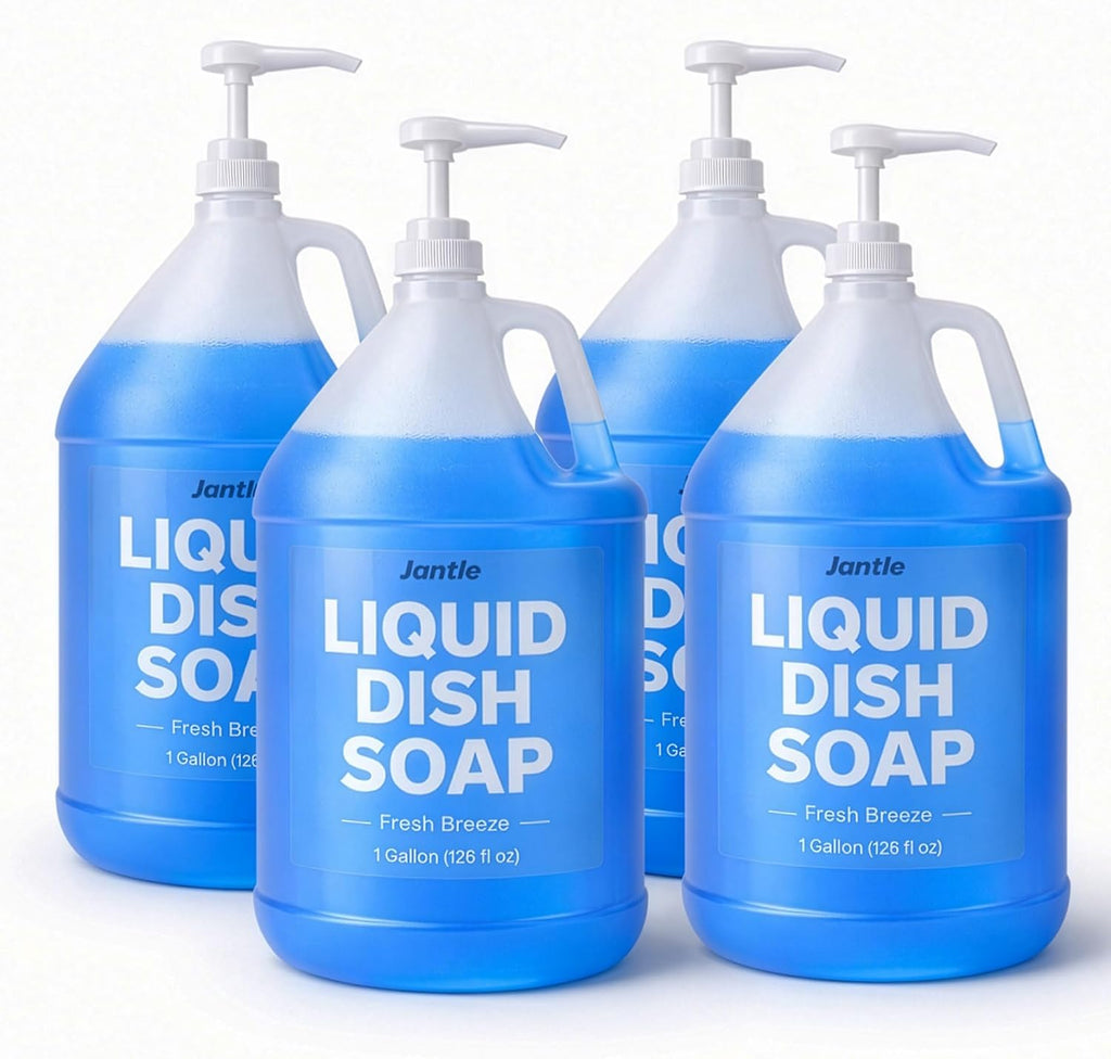 Jantle Dish Soap Bulk 1 Gallon (4 Pack) with Pumps – Liquid Dishwashing Soap Refill, Heavy Duty Grease Cleaner, Long Lasting Dish Detergent for Kitchen, Restaurant & Commercial Use
