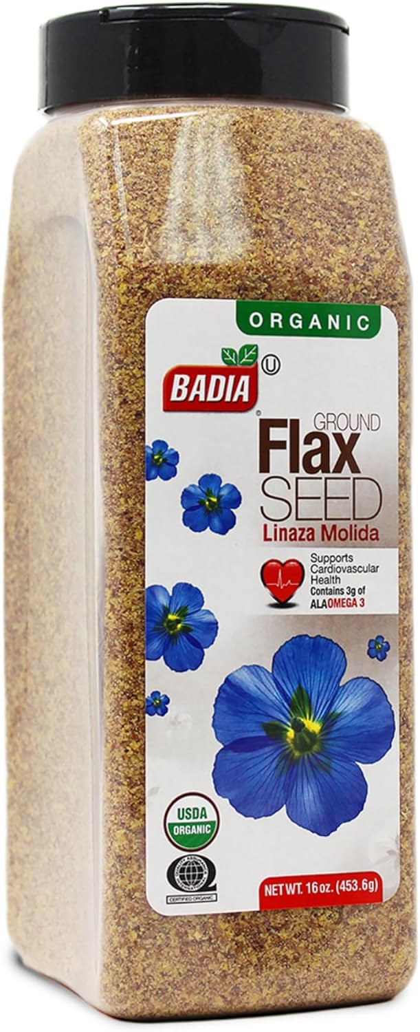 Badia Organic Ground Flax Seed, 16 oz - Superfood High in Fiber & Omega-3, Certified Organic, Non-GMO, Baking, Smoothies & Cooking