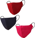 Touchstone soft cotton filter pocket double layer face mask Reusable Machine Washable for men, women. (Pack of 3). Pink Maroon Navy Blue