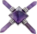 SUNYIK Stone Pyramid Energy Generator, Healing Crystal Point Four Directions Decoration for Reiki Balancing Meditation, Amethyst