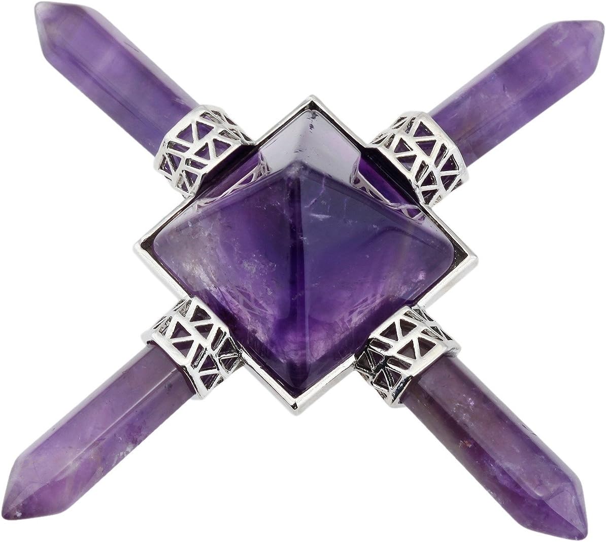 SUNYIK Stone Pyramid Energy Generator, Healing Crystal Point Four Directions Decoration for Reiki Balancing Meditation, Amethyst