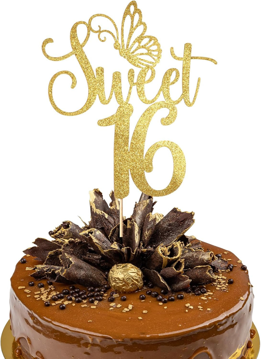 Sweet Sixteen Cake Topper, Sweet 16 Cake Topper, Gold Glitter 16th Birthday Cakes Toppers for Cheers to 16th Years Birthday