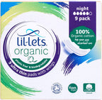 Lil-Lets Organic Night Pads | 9 Pads with Wings | Medium to Heavy Flow
