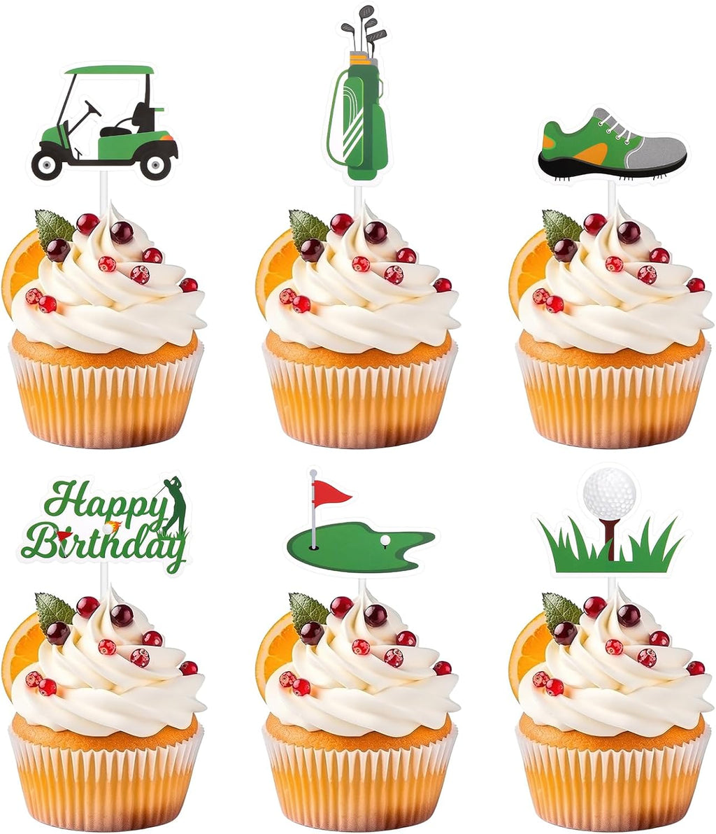 36pcs Golf Cupcake Toppers Kit, Trophy Golf Ball Shoes Carts Bag Lawn Cupcake Picks Golf Sports Themed Birthday Party Supplies Decorations Decor for Men Baby Shower Birthday Gatherings