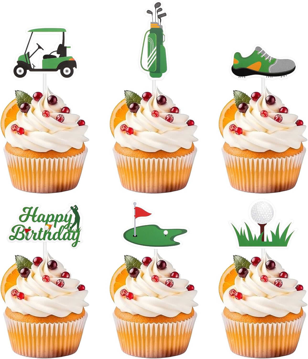 36pcs Golf Cupcake Toppers Kit, Trophy Golf Ball Shoes Carts Bag Lawn Cupcake Picks Golf Sports Themed Birthday Party Supplies Decorations Decor for Men Baby Shower Birthday Gatherings