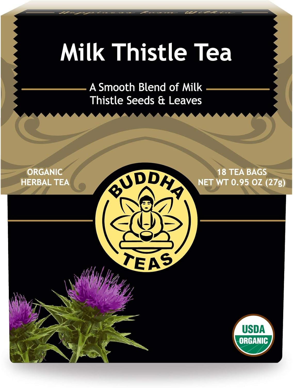Buddha Teas - Organic Milk Thistle Tea - Herbal Tea - Single Ingredient - Mild, Earthy, Nutty Taste - Enjoy Hot or Cold - Caffeine Free - 100% Kosher & Non-GMO - 18 Tea Bags (Pack of 1)
