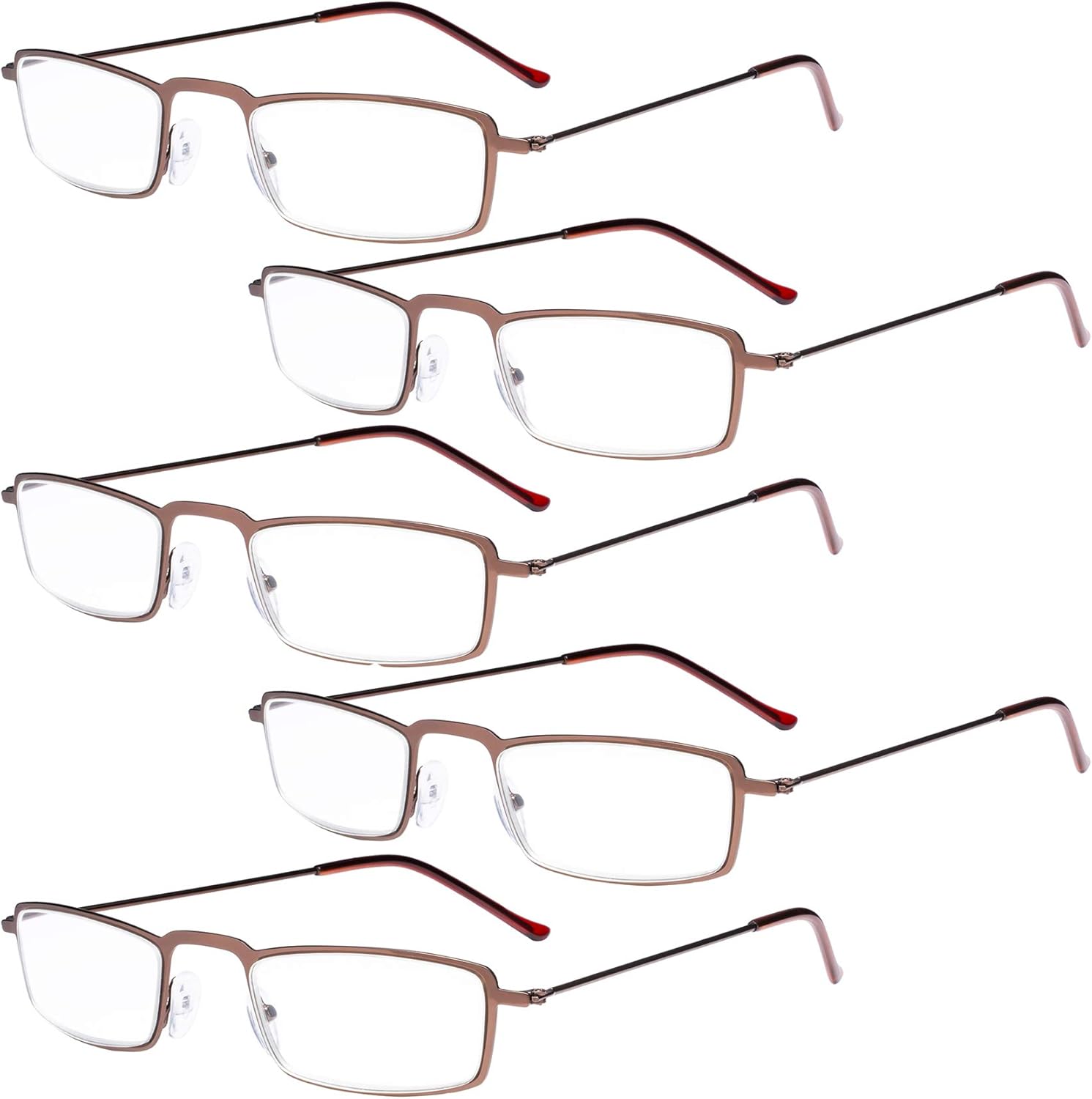 Eyekepper 5-Pack Stainless Steel Frame Half-eye Style Reading Glasses Readers Brown +2.75
