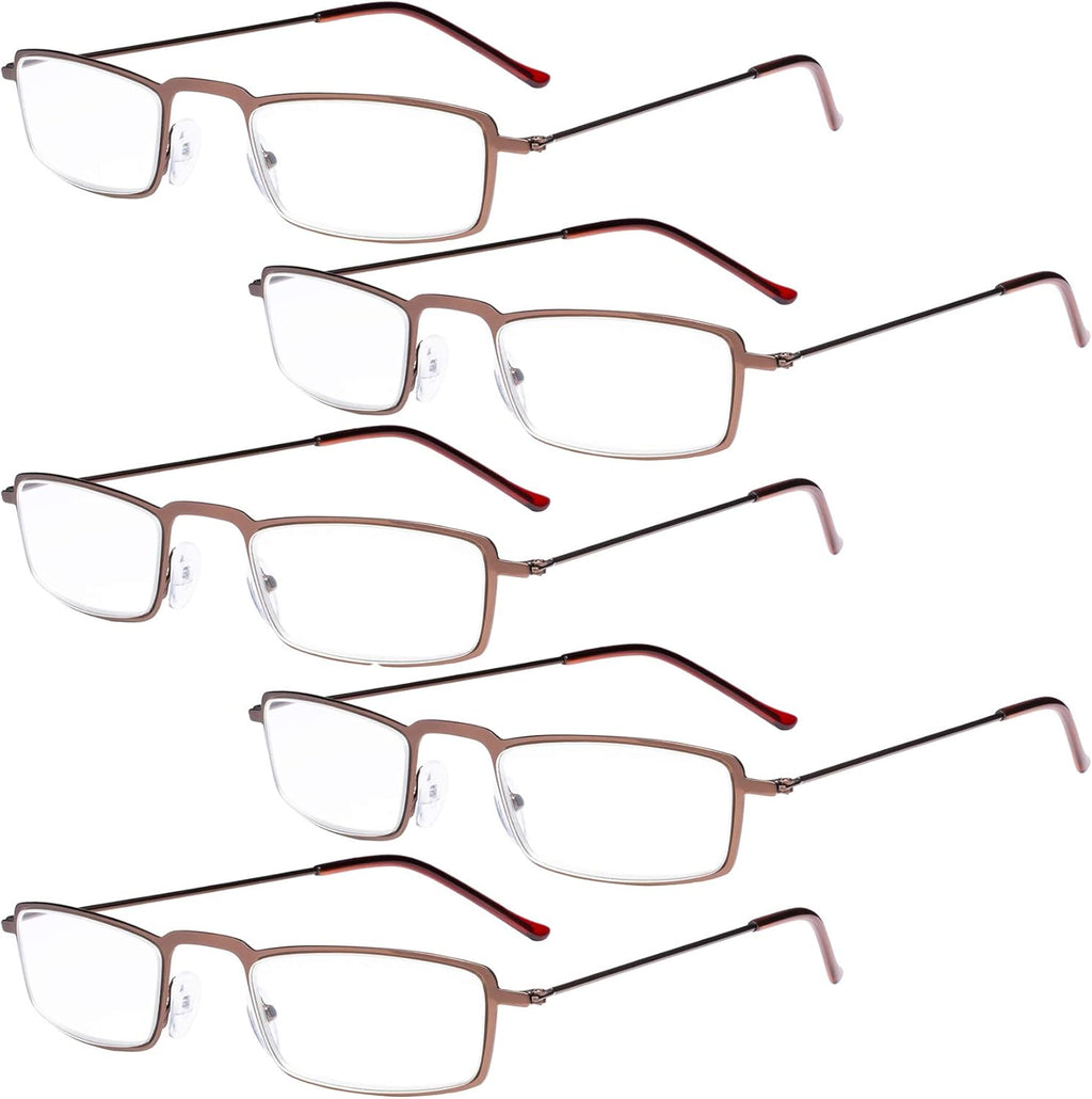 Eyekepper 5-Pack Stainless Steel Frame Half-eye Style Reading Glasses Readers Brown +3.00