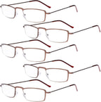 Eyekepper 5-Pack Stainless Steel Frame Half-eye Style Reading Glasses Readers Brown +3.00