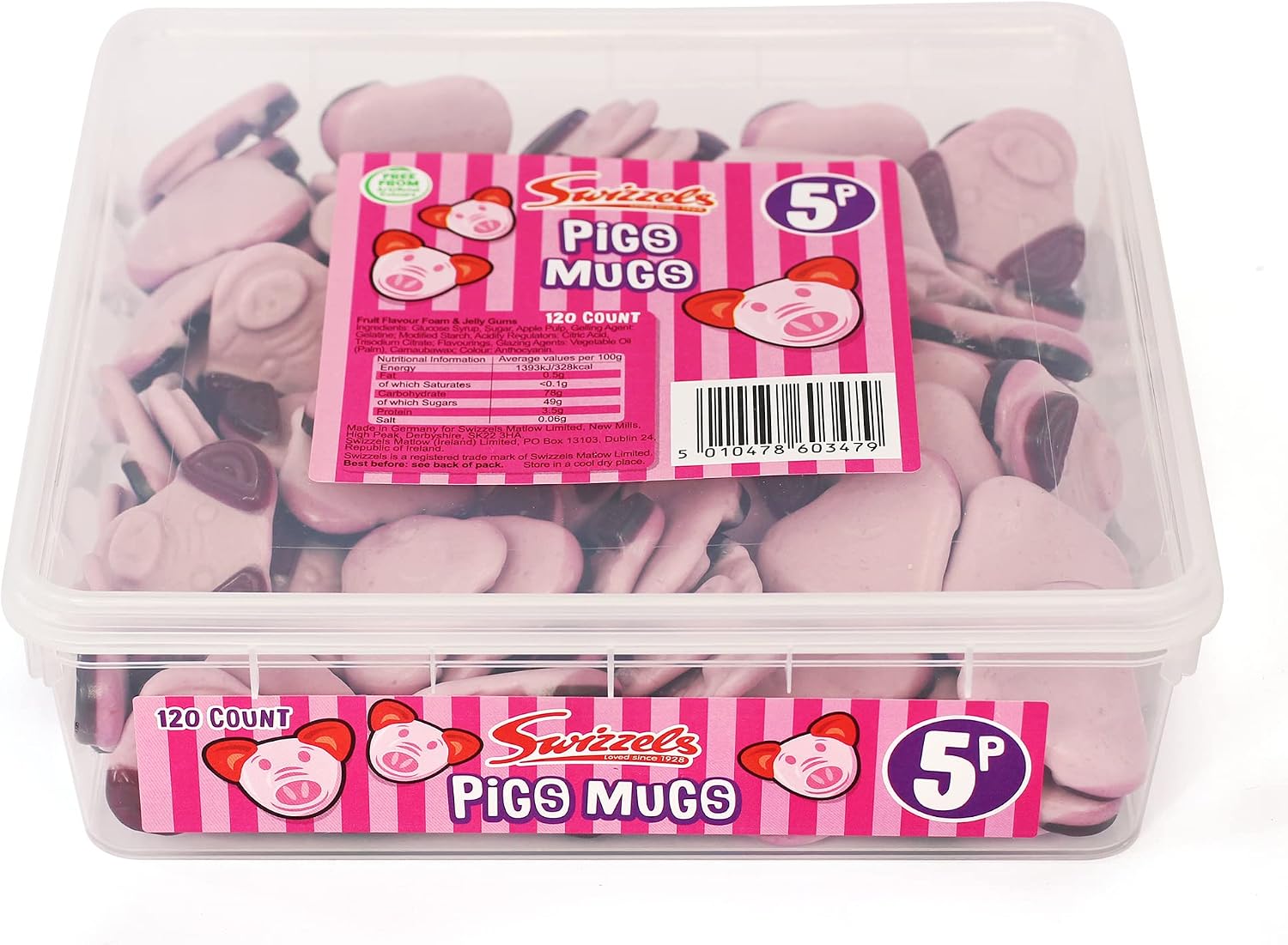 Swizzels Pigs Mugs Sweet Tub 120pcs (Pack of 6)